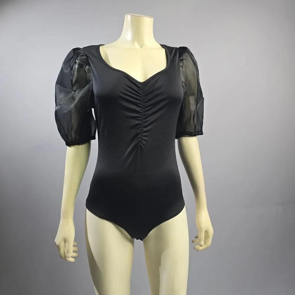Marc New York Black Sheer Sleeve Bodysuit R3